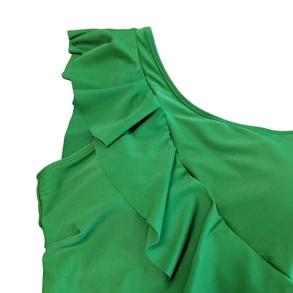 Vibrant Green One-Shoulder Ruffle One Piece - Picture 7 of 10